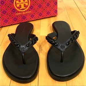 NIB - Tory Burch Everly Chain Thong Sandals Leather Size 8